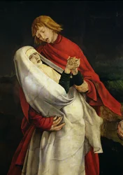 Sint Jan de Evangelist en de Maagd, detail van de Kruisiging van het Isenheim Altaarstuk, c.1512-16